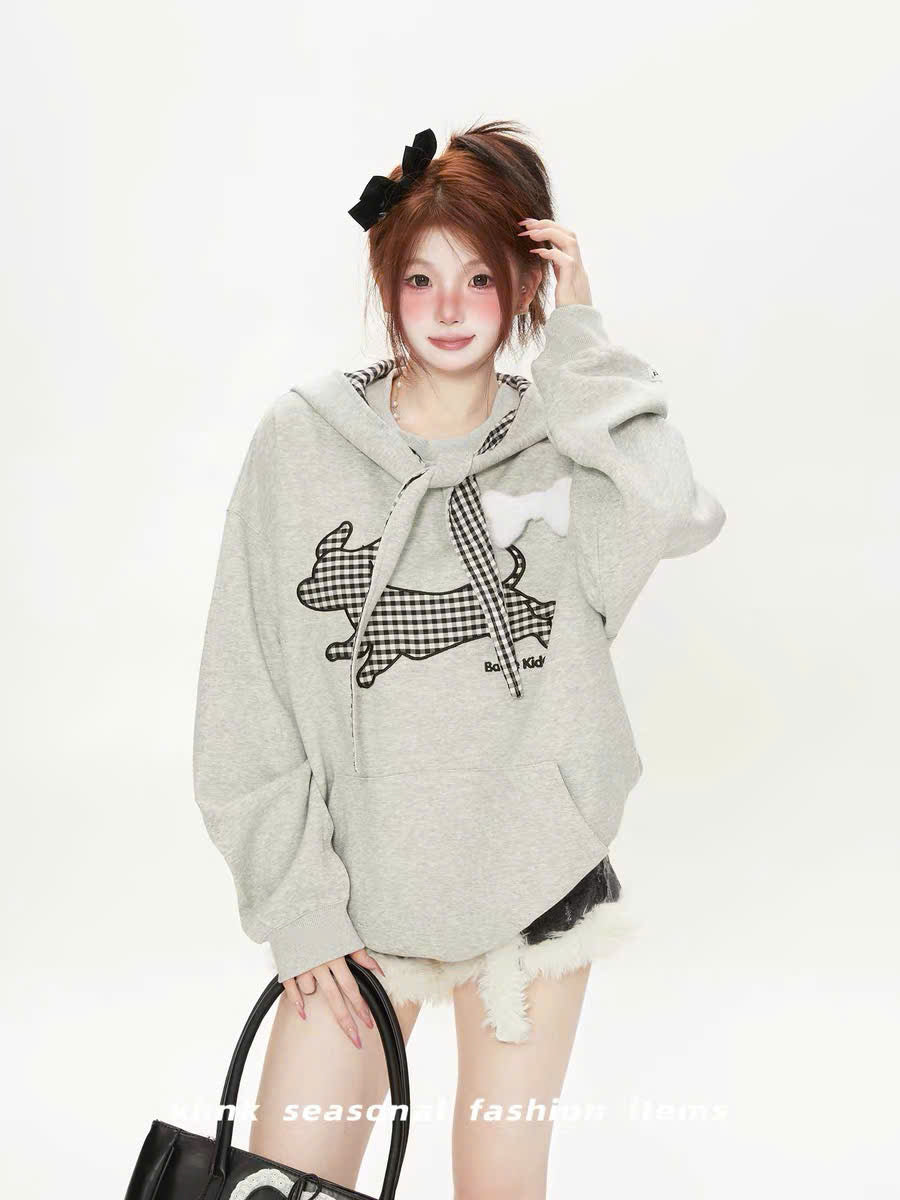 Áo hoodie phối caro cún