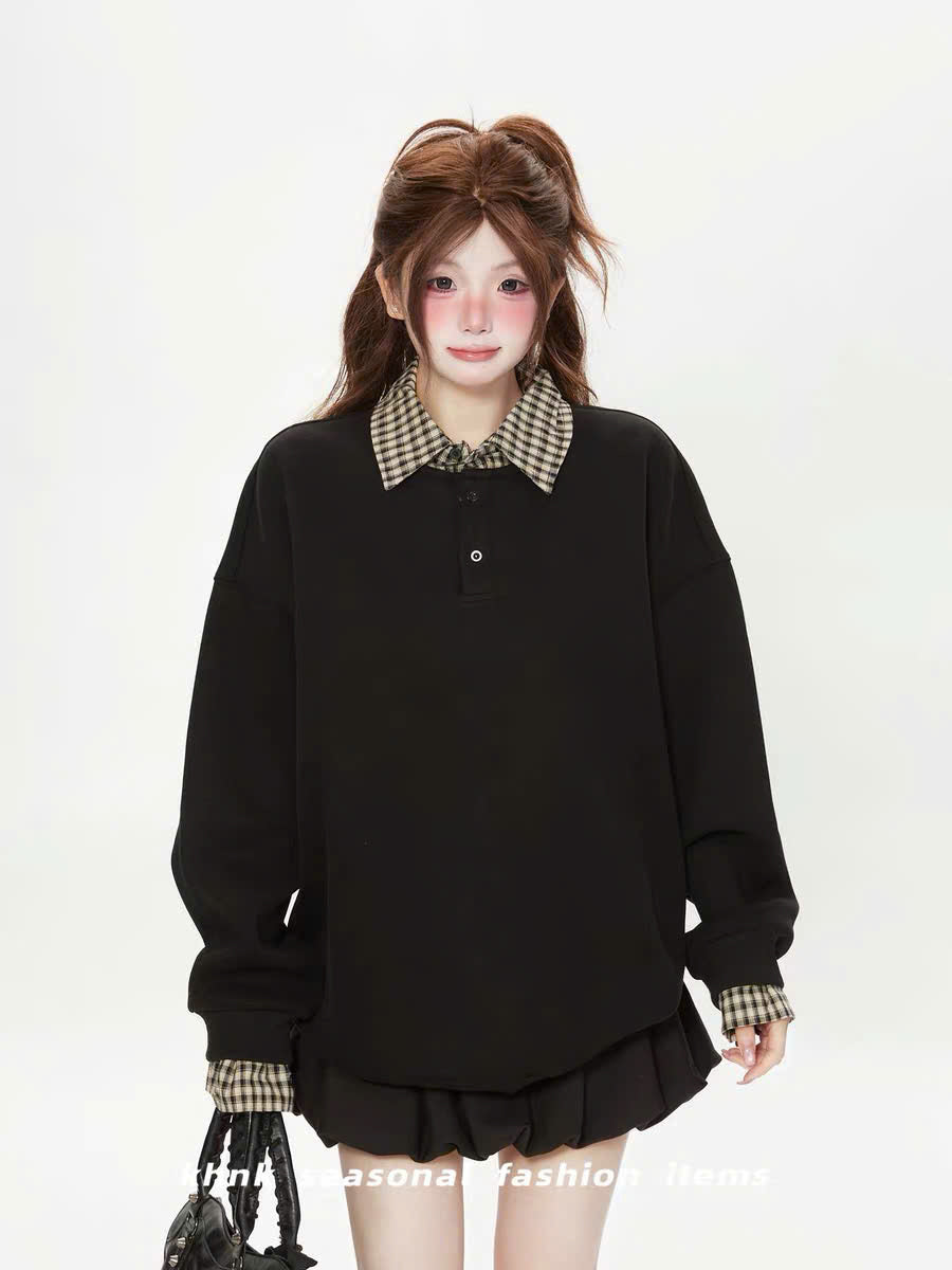 Áo sweater cổ sơ mi caro