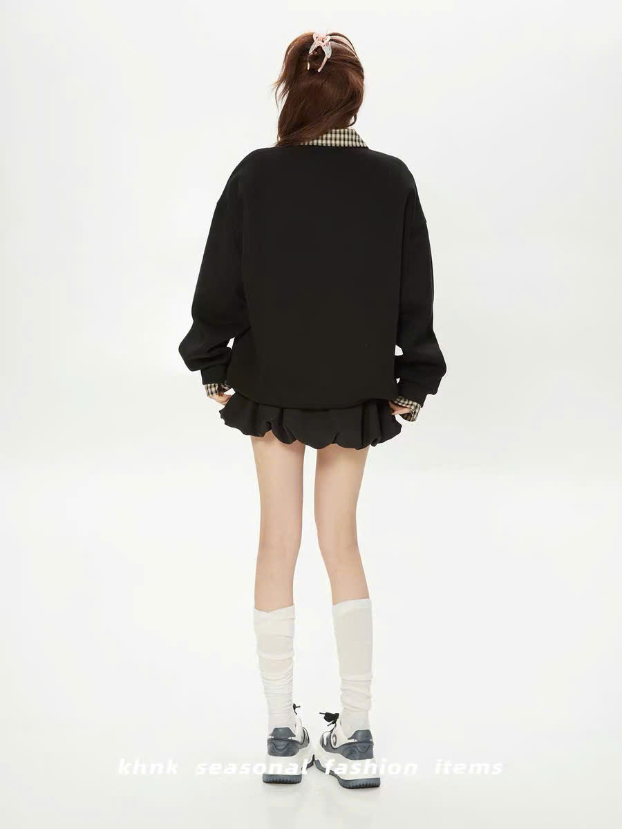 Áo sweater cổ sơ mi caro