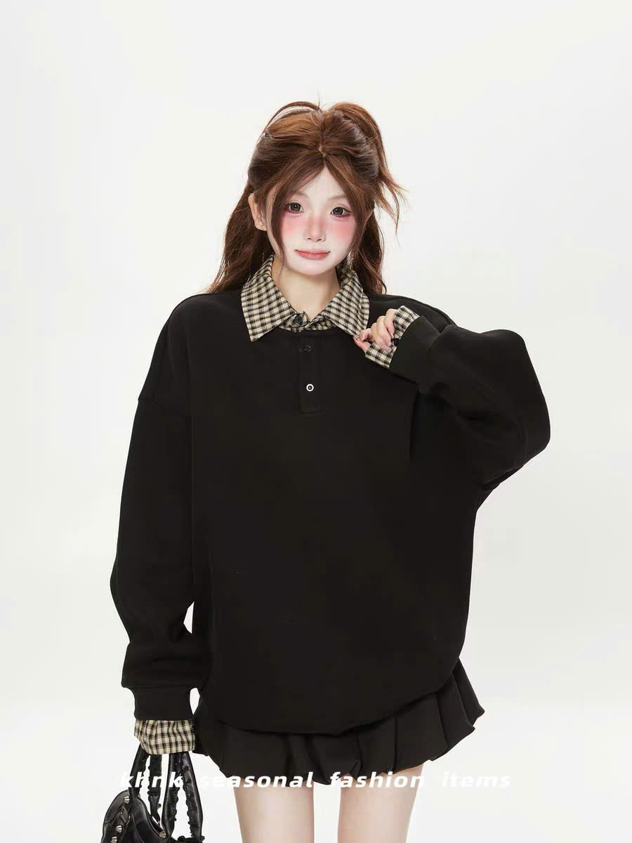 Áo sweater cổ sơ mi caro