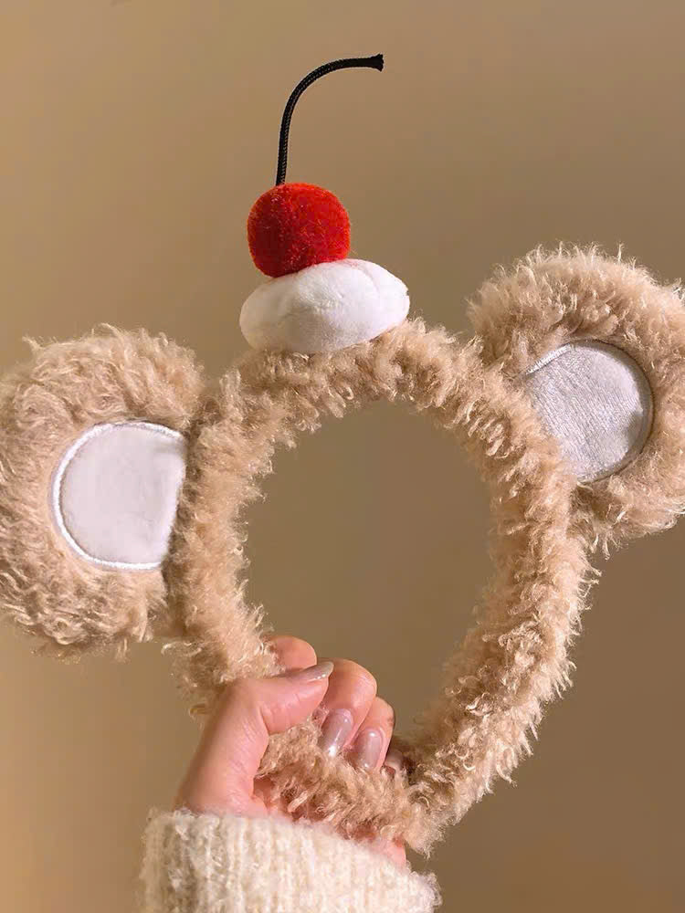 Bờm tóc tai gấu bông quả cherry cài tóc