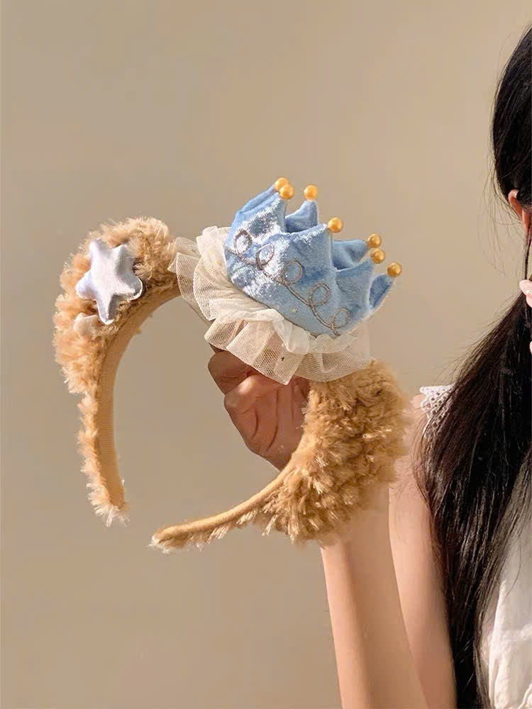 Bờm tóc tai gấu đeo vương miện cài tóc