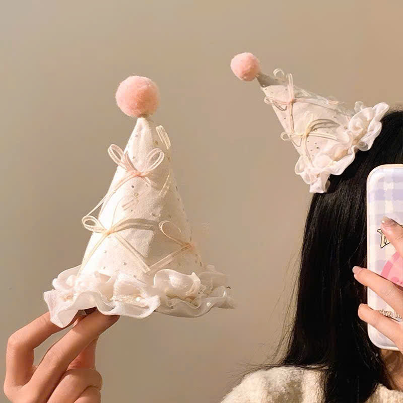 Kẹp tóc mũ sinh nhật trắng hồng