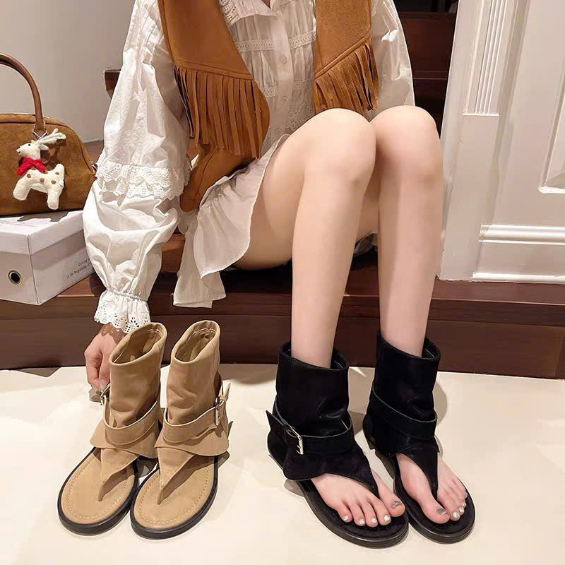 Boots xỏ ngón đế bệt nâu - đen