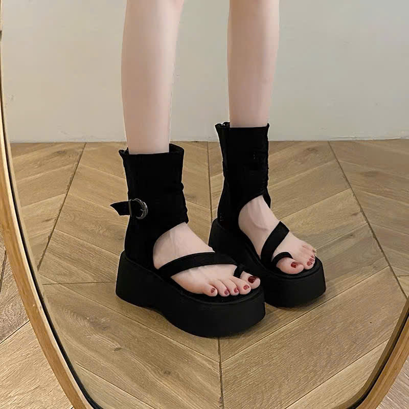 Boots sandal xỏ ngón quai chéo đế cao