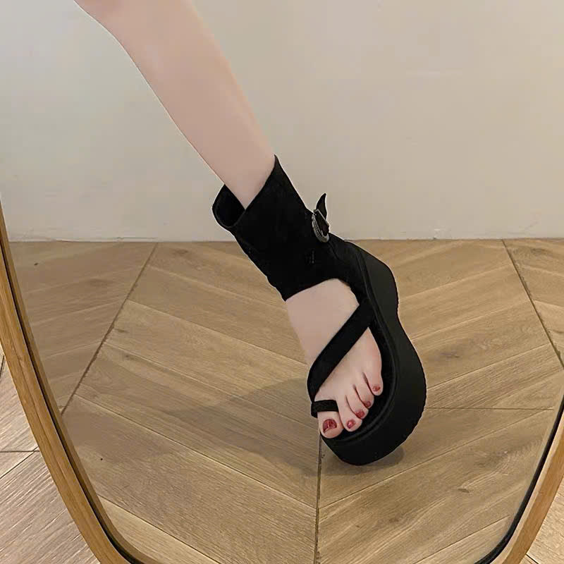 Boots sandal xỏ ngón quai chéo đế cao