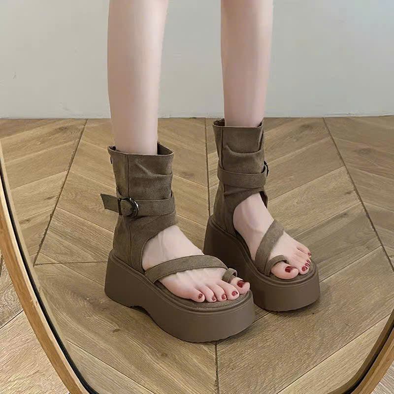 Boots sandal xỏ ngón quai chéo đế cao