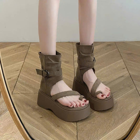 Boots sandal xỏ ngón quai chéo đế cao