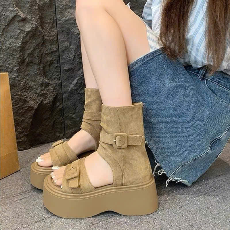Boots sandal quai ngang đế cao
