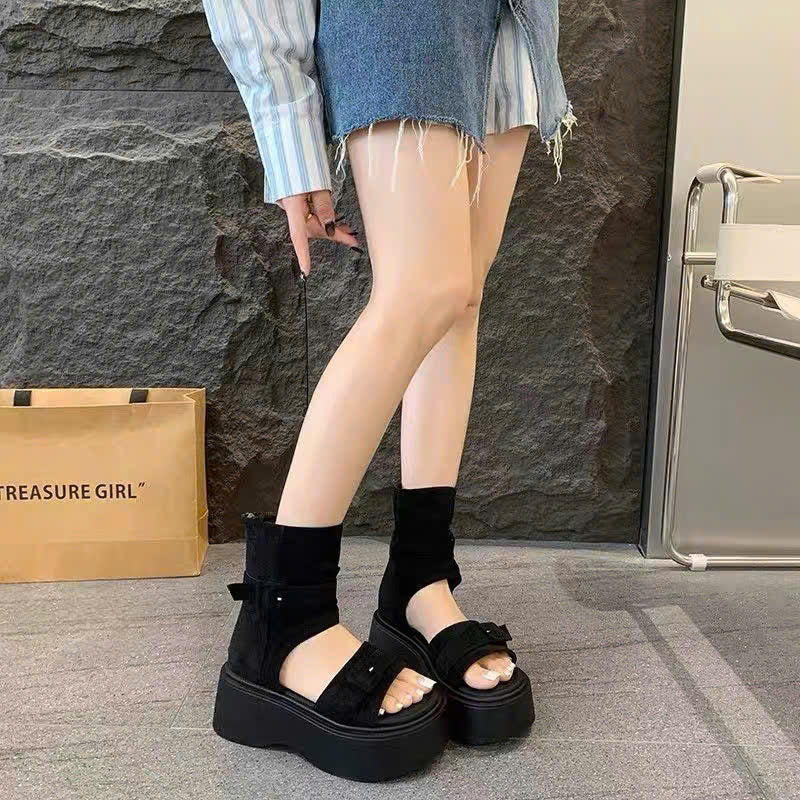 Boots sandal quai ngang đế cao