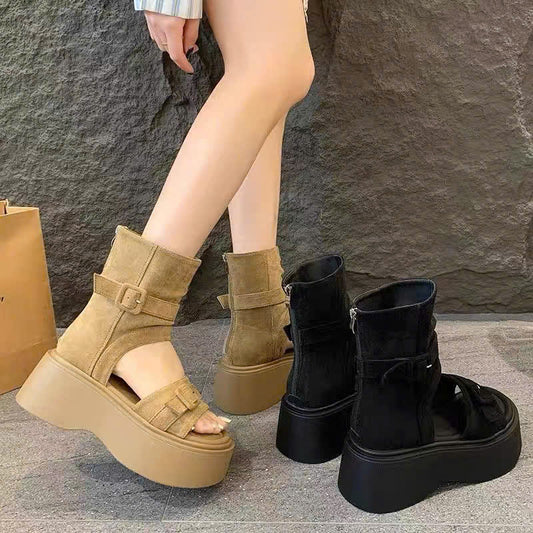 Boots sandal quai ngang đế cao