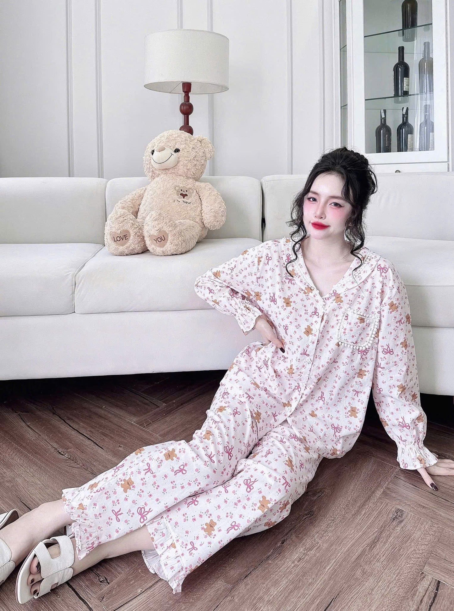 Bộ ngủ dài kate xô QC phối ren
