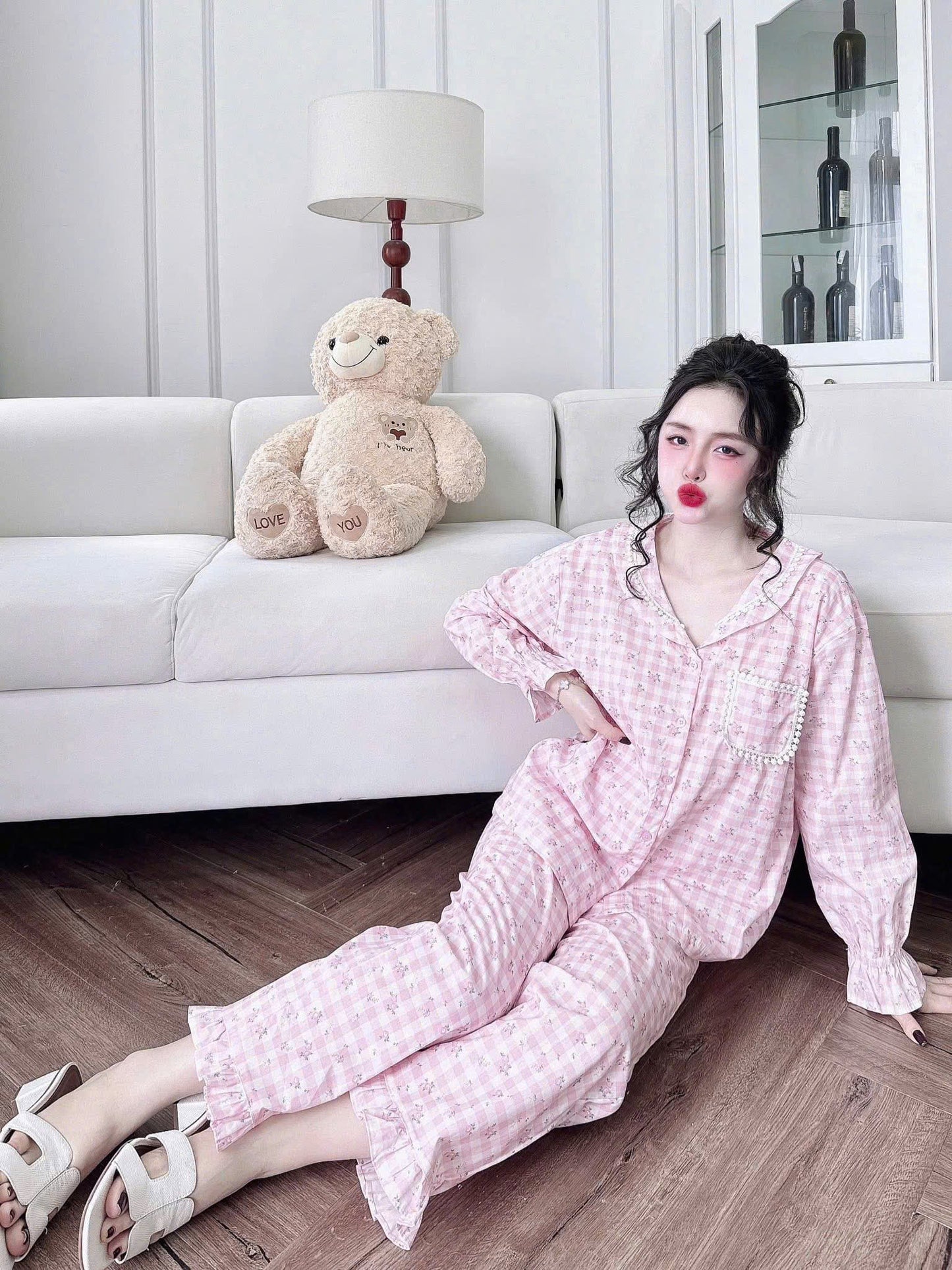 Bộ ngủ dài kate xô QC phối ren