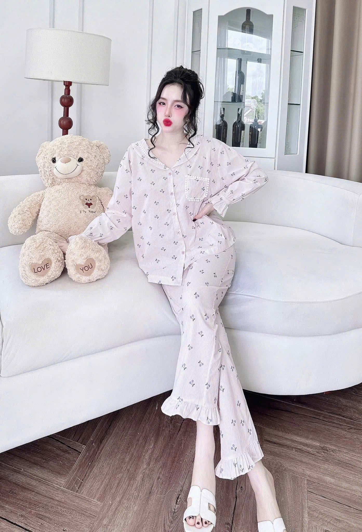 Bộ ngủ dài kate xô QC phối ren