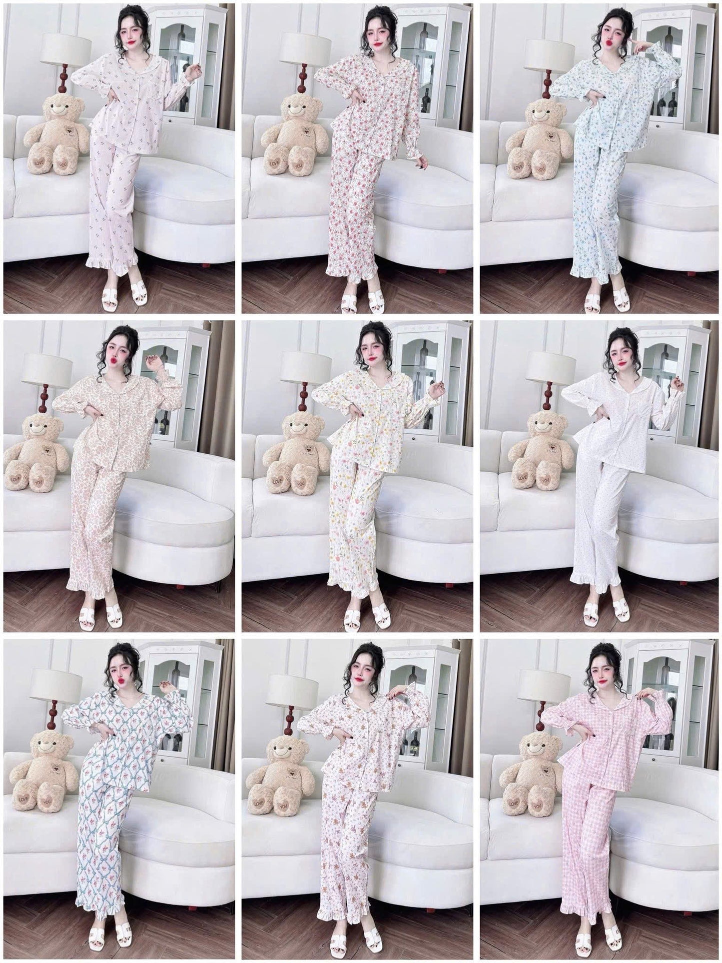 Bộ ngủ dài kate xô QC phối ren