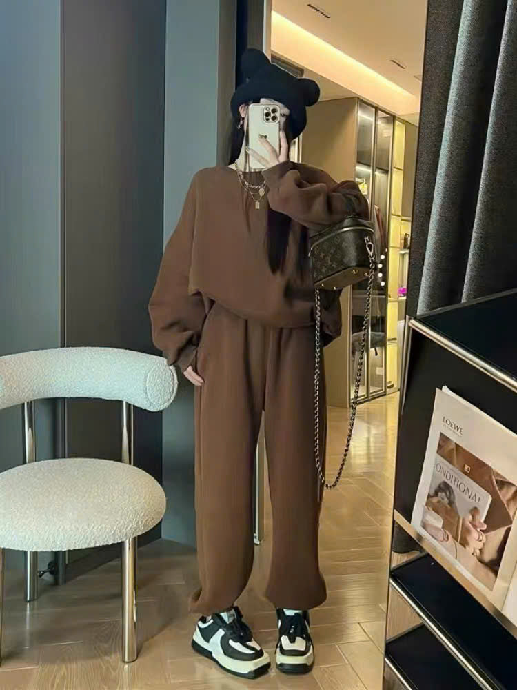 Bộ nỉ sweater quần dài nhiều màu trơn