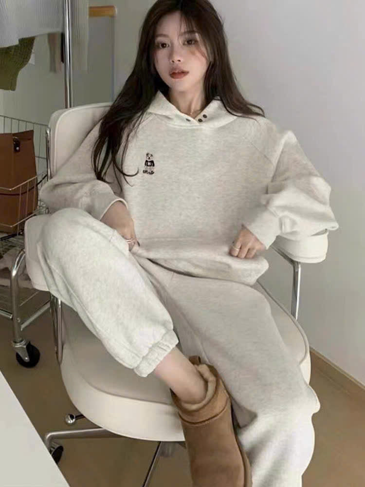 Bộ hoodie quần jogger xám tiêu nỉ thu đông