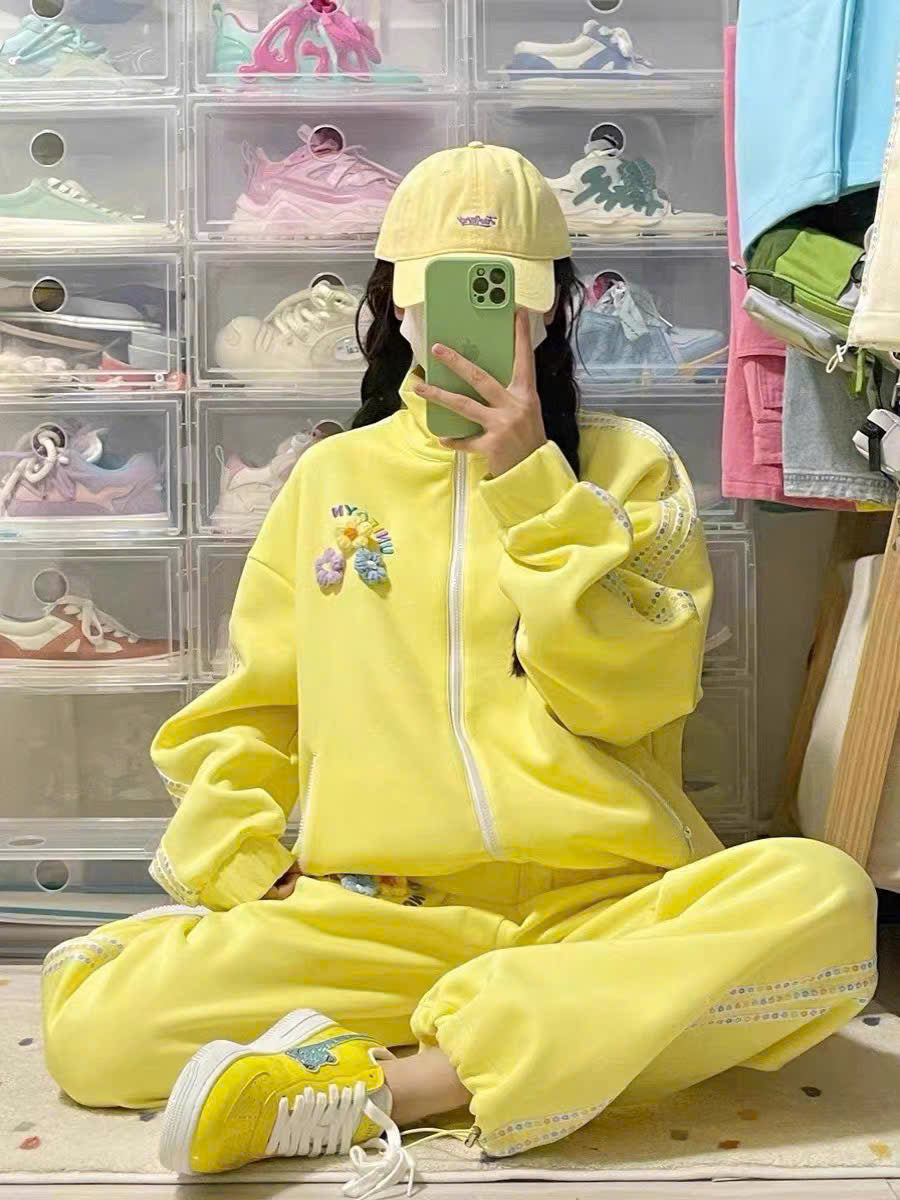 Bộ nỉ áo cổ đứng đính hoa