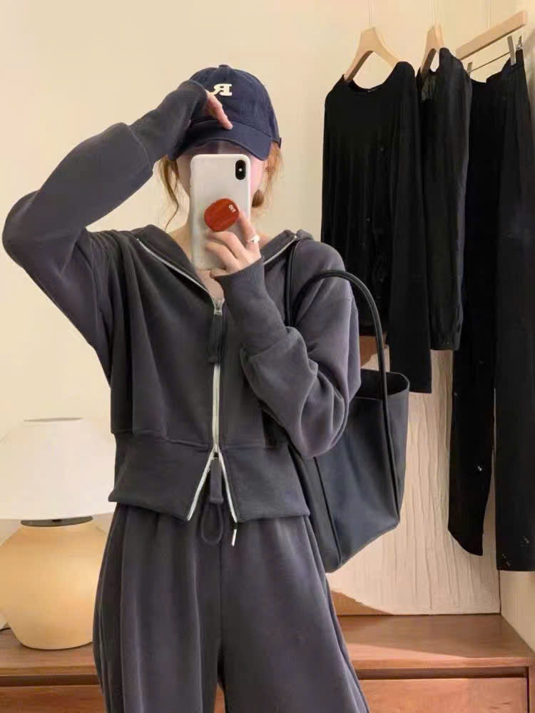 Bộ nỉ áo khoác lửng 2 khóa kéo