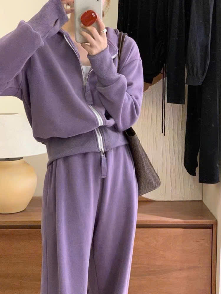 Bộ nỉ áo khoác lửng 2 khóa kéo