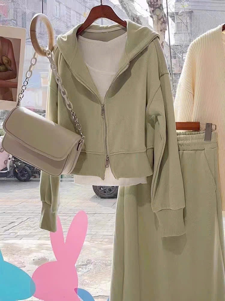 Bộ nỉ áo khoác lửng 2 khóa kéo