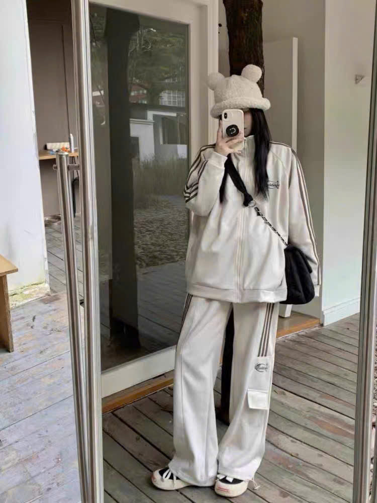Bộ nỉ áo cổ đứng kẻ sọc thể thao