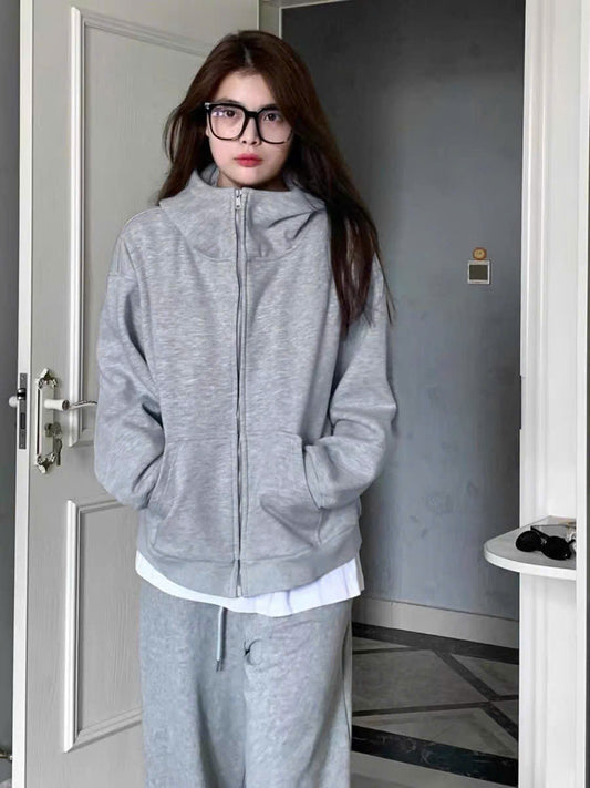 Bộ nỉ xám cổ cáo mũ trùm siêu ấm