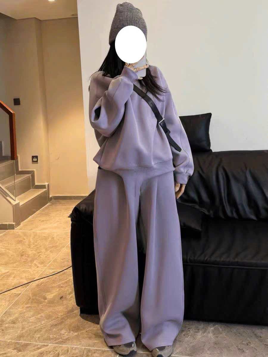Bộ nỉ áo sweater quần form rộng nhiều màu