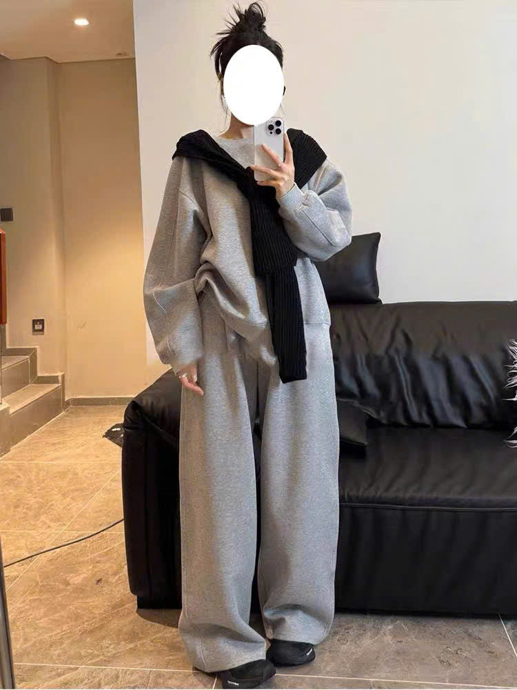 Bộ nỉ áo sweater quần form rộng nhiều màu