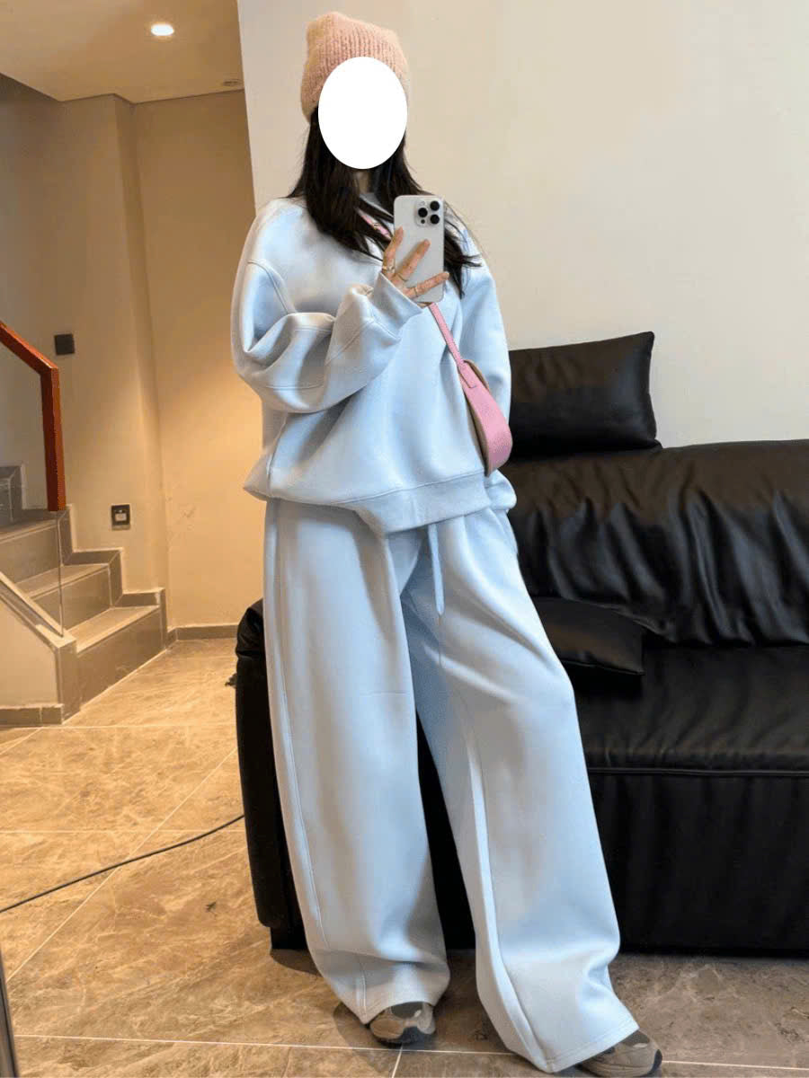 Bộ nỉ áo sweater quần form rộng nhiều màu