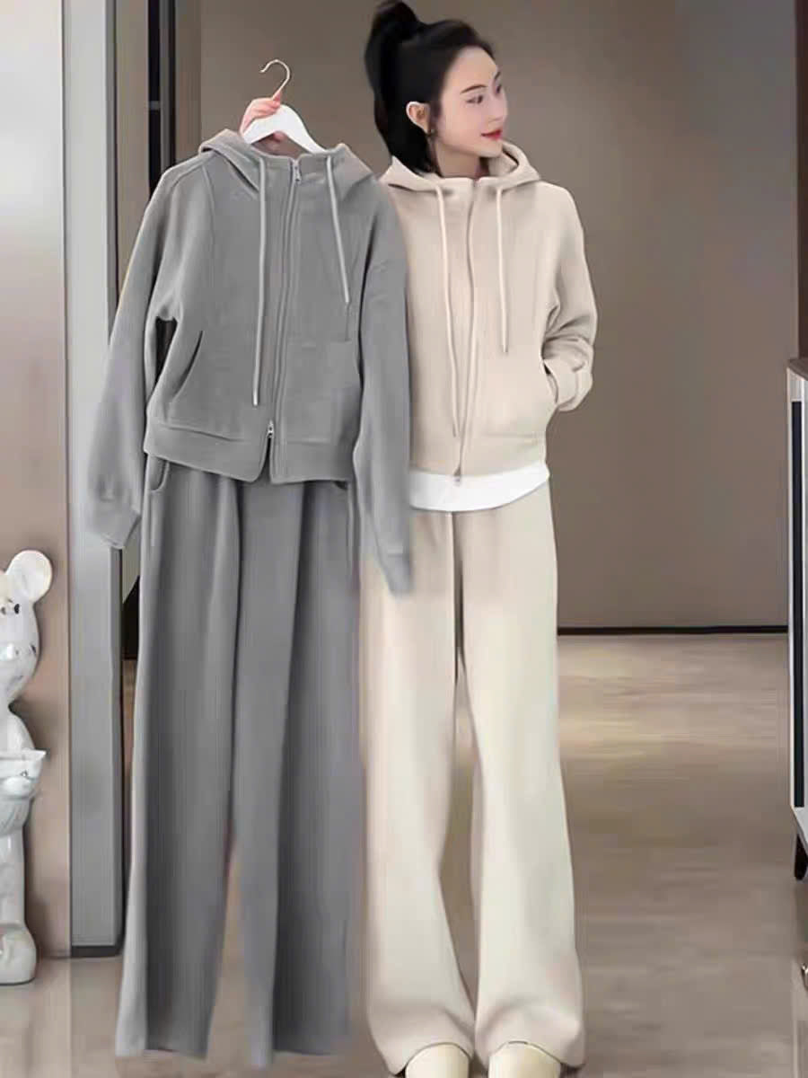 Bộ nỉ 2 dây kéo cổ đứng và quần suông