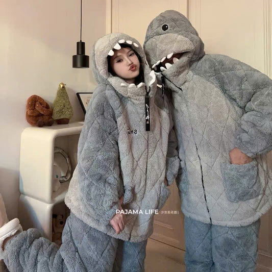Đồ ngủ đôi cá mập xanh siêu cưng lớp lông dày