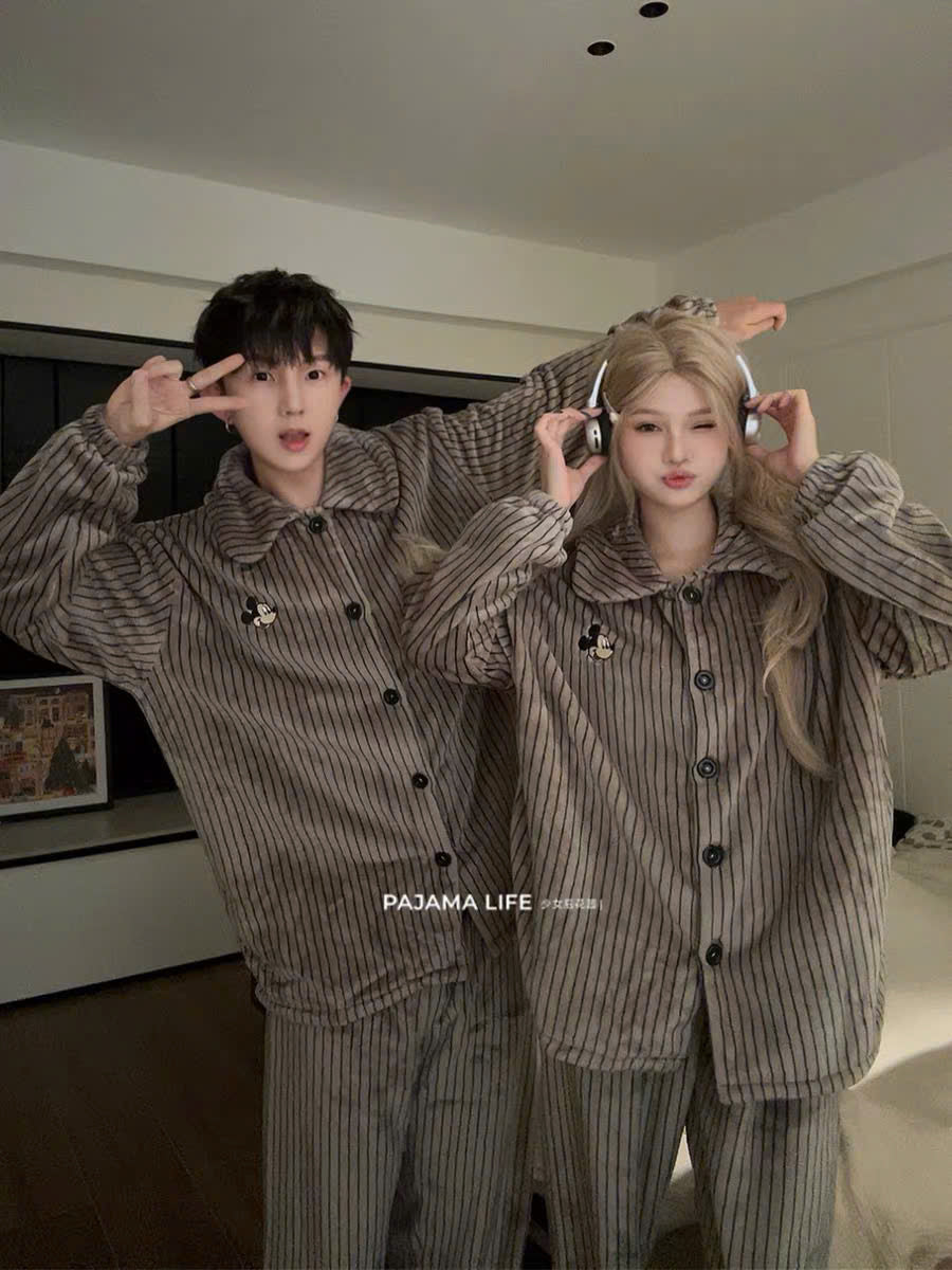 Đồ ngủ lông pijama kẻ sọc cho cặp đôi