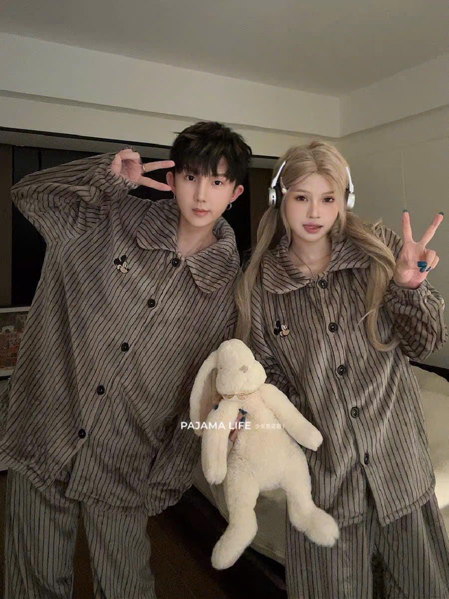 Đồ ngủ lông pijama kẻ sọc cho cặp đôi