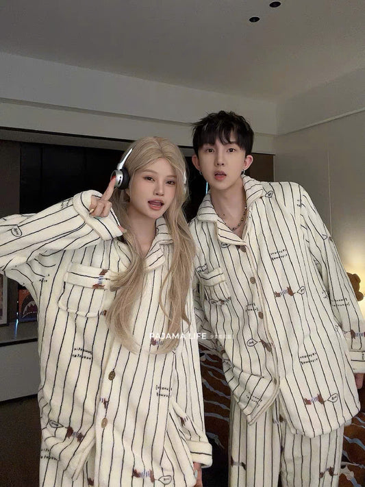 Bộ pijama lông kẻ sọc cho cặp đôi