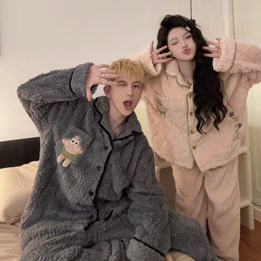 Bộ ngủ pijama lông sao biển xám - hồng cho cặp đôi
