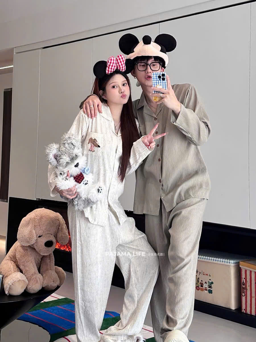 Pijama cặp đôi hình cún họa tiết sọc