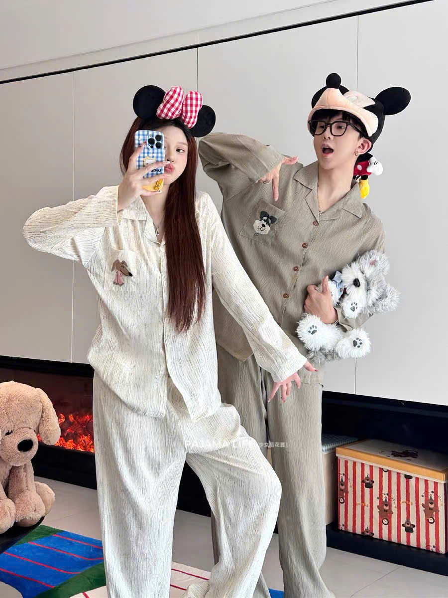 Pijama cặp đôi hình cún họa tiết sọc