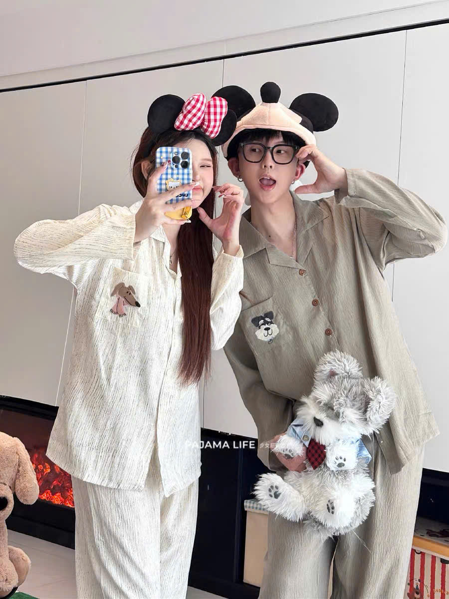 Pijama cặp đôi hình cún họa tiết sọc