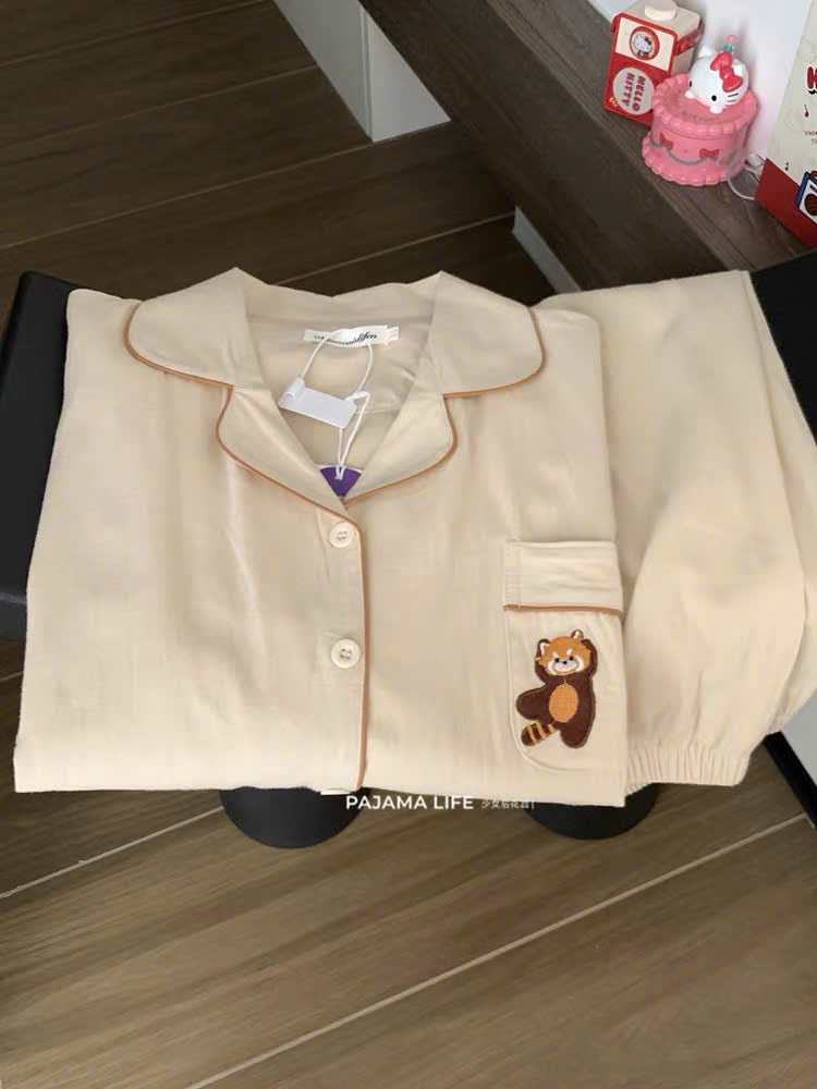 Pijama cặp đôi trắng kem hình gấu mèo