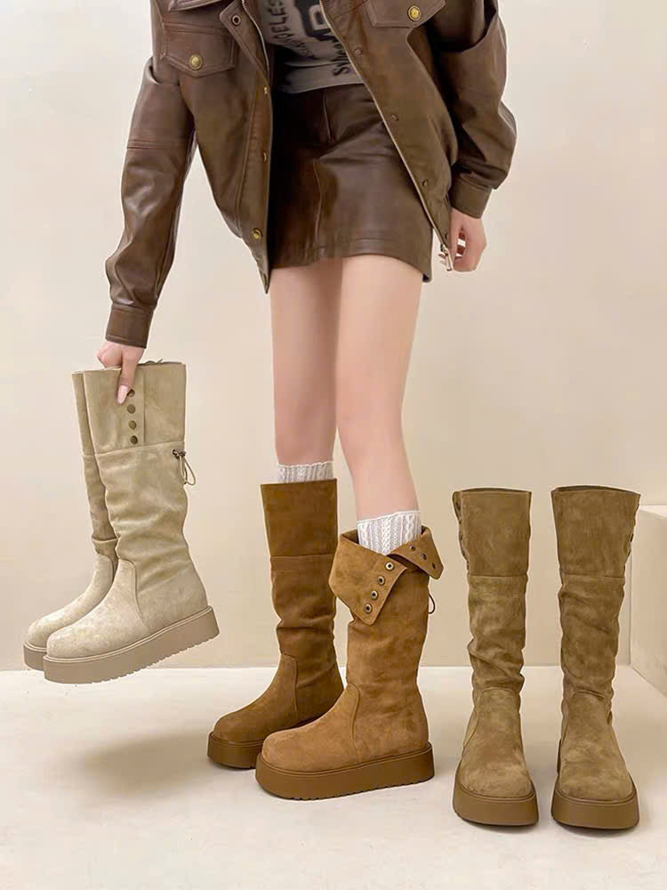 Boots da cổ cao khuy bấm đế êm
