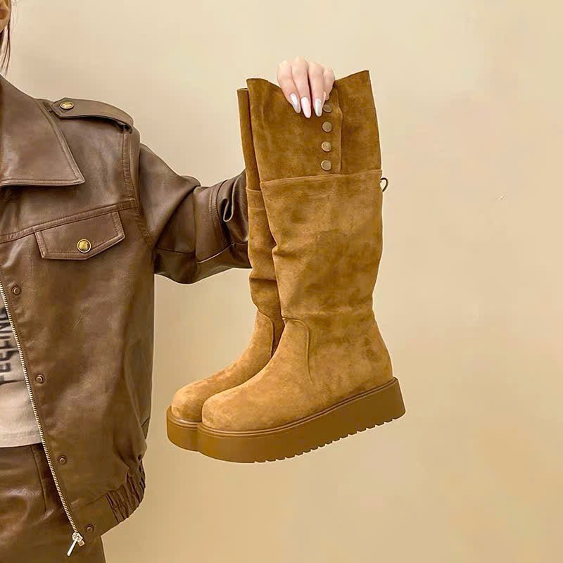 Boots da cổ cao khuy bấm đế êm