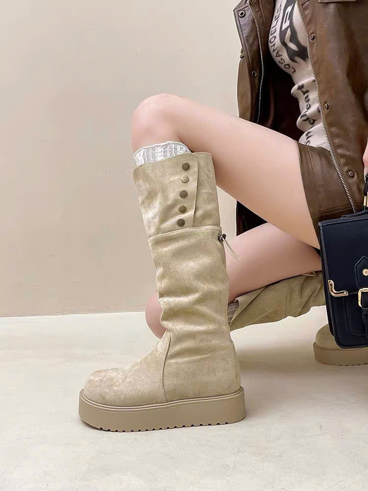 Boots da cổ cao khuy bấm đế êm