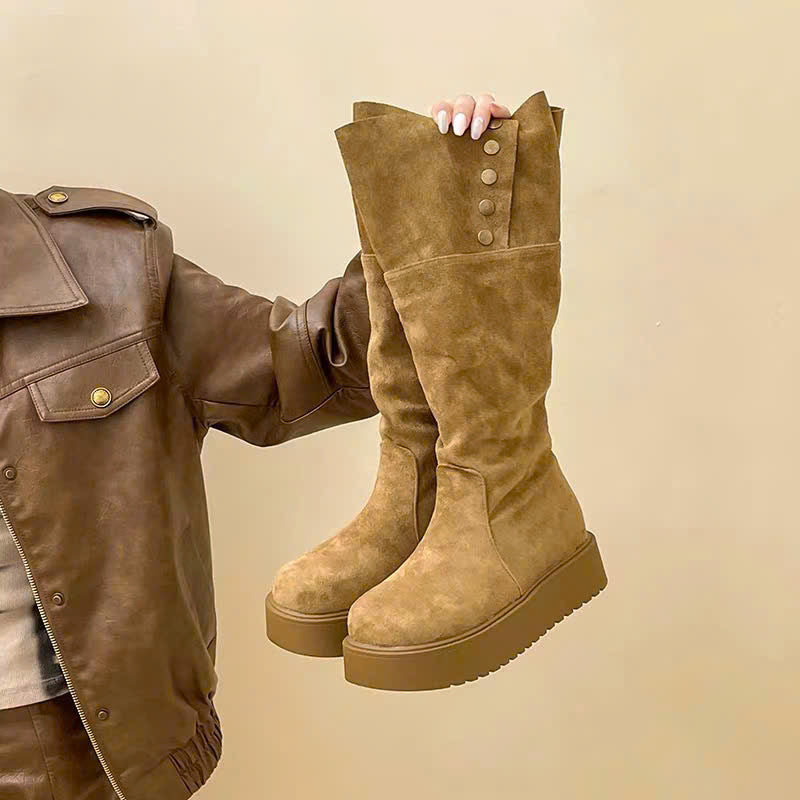 Boots da cổ cao khuy bấm đế êm