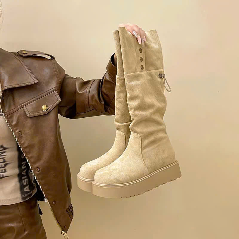 Boots da cổ cao khuy bấm đế êm