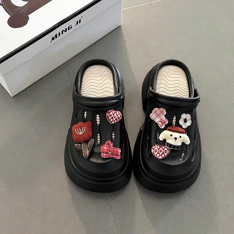 Dép crocs charm vải hoa và cún