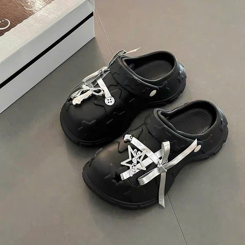 Dép crocs nơ bạc
