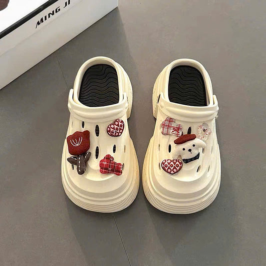 Dép crocs charm vải hoa và cún