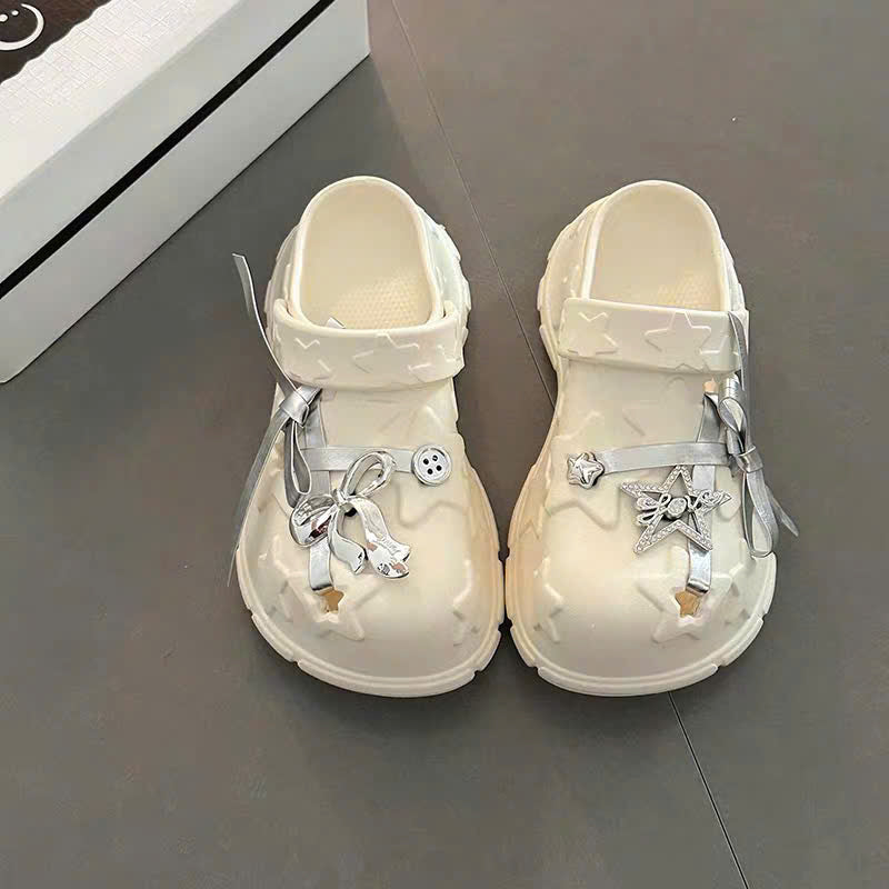 Dép crocs nơ bạc