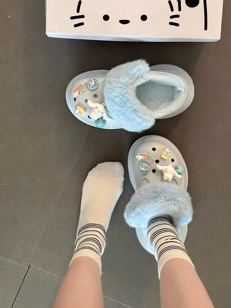 Dép crocs lót lông hình cún siêu yêu
